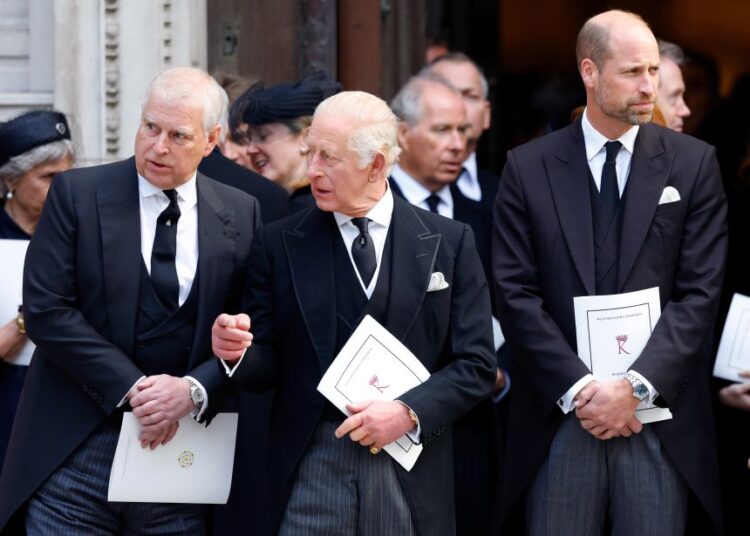 Andrew, pictured alongside King Charles at the Duchess of Kent's funeral, stepped down from public life in 2019.