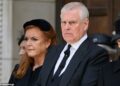 Andrew and Sarah at Westminster Cathedral last month after the Duchess of Kent's funeral