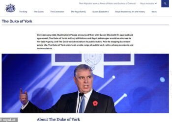 Today all references to the Duke of York have been axed from royal.uk and he is now referred to as Prince Andrew throughout.