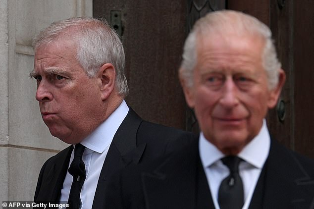 King Charles (right) could pay Prince Andrew (left) up to £558,000 out of his own pocket to leave Royal Lodge