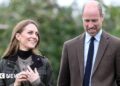 Catherine, Princess of Wales and Prince William, Prince of Wales walk in the orchards on October 14, 2025