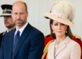 WINDSOR, ENGLAND - JULY 08: Prince William, Prince of Wales and Catherine, Princess of Wales on the Royal Dais at Datchet Road on July 08, 2025 in Windsor, England. President Emmanuel Macron and Mrs Brigitte Macron visit the UK in the first visit State Visit made by France in 17 years. They are staying at Windsor Castle, hosted by King Charles III and Queen Camilla, and a banquet will be held there in their honour. The Macrons will visit Imperial College, and the President will address Parliament during his stay. (Photo by Samir Hussein/WireImage)