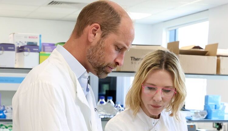Prince William joined actor Cate Blanchett during a visit to Earthshot Prize finalist Colorifix. Pic: Andrew Parsons / Kensington Palace