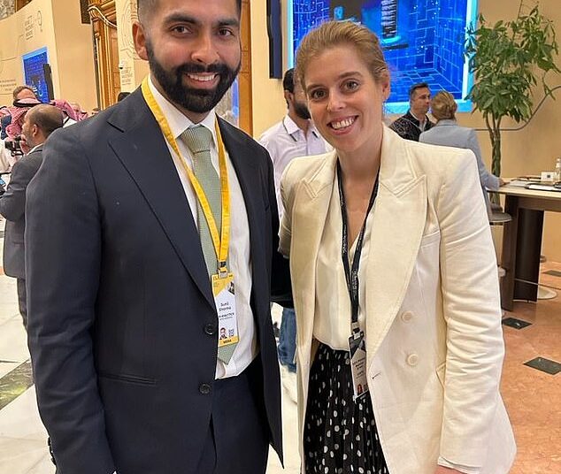 Princess Beatrice travelled to Saudi Arabia to attend the Future Investment Initiative event in Riyadh. Pictured: Beatrice posed alongside Sunil Sharma