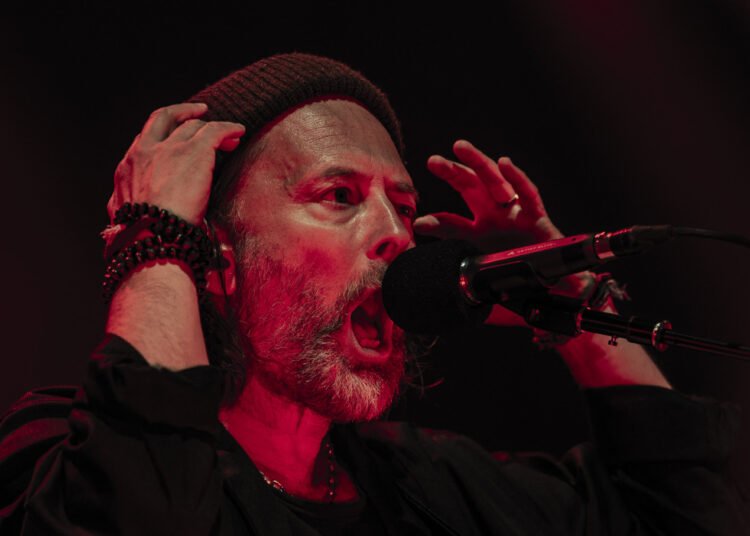 Thom Yorke of the British group The Smile performs on Arena Stage at the Roskilde music festival in Roskilde, Denmark, on July 1, 2022.