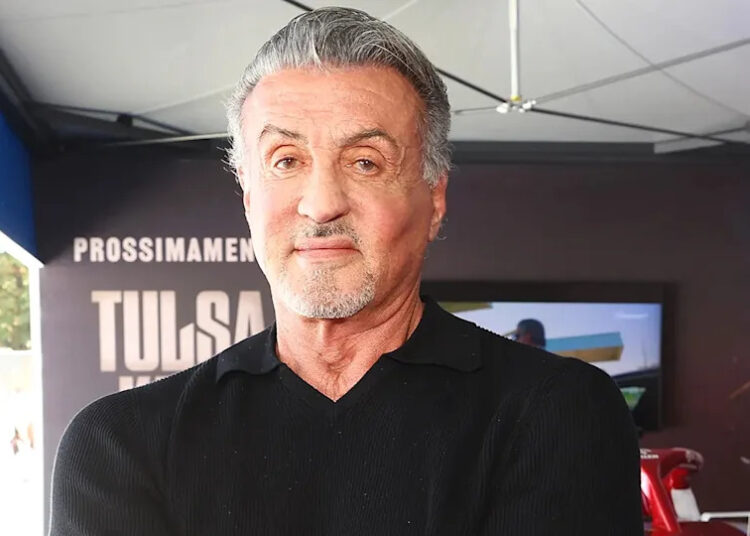 Sylvester Stallone in a black T-shirt at the F1 Grand Prix of Italy in September 2022.