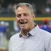Jun 21, 2024; Arlington, Texas, USA; Texas Rangers general manager Chris Young (left) and Kansas City Royals general manager J.J. Picollo (right) talk before the game against the Kansas City Royals at Globe Life Field. Mandatory Credit: Jim Cowsert-Imagn Images