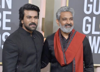 S. S. Rajamouli (R), seen with "RRR" star Ram Charan at the 2023 Golden Globe Awards in Beverly Hills, Calif., credits his "Baahubali" films with taking him to the next level. File Photo by Jim Ruymen/UPI