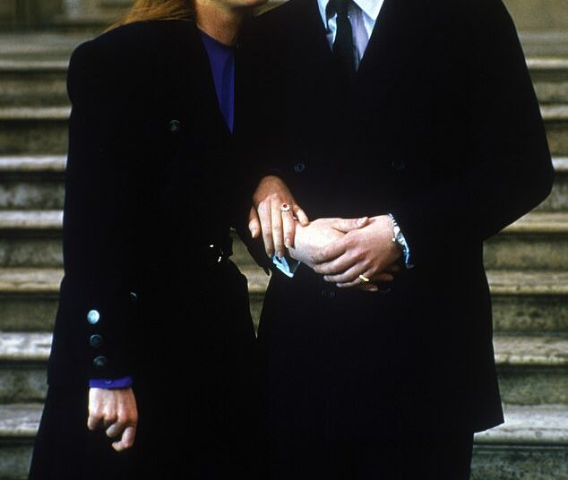 Prince Andrew and Sarah Ferguson upon the announcement of their engagement in March 1986