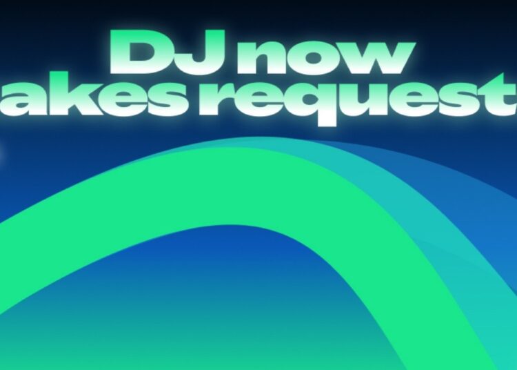A banner informing users that Spotify's AI DJ now accepts vocal song request from Premium users.