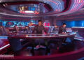 Brooke Palmer/Paramount+ Tig Notaro as Jett Reno, Sandro Rosta as Caleb Mir, and Romeo Carere as Ocam on 'Star Trek: Starfleet Academy'