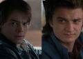At separate points in Season 2 of Stranger Things, Jonathan and Steve talk to Nancy from the driver's seat of a car.