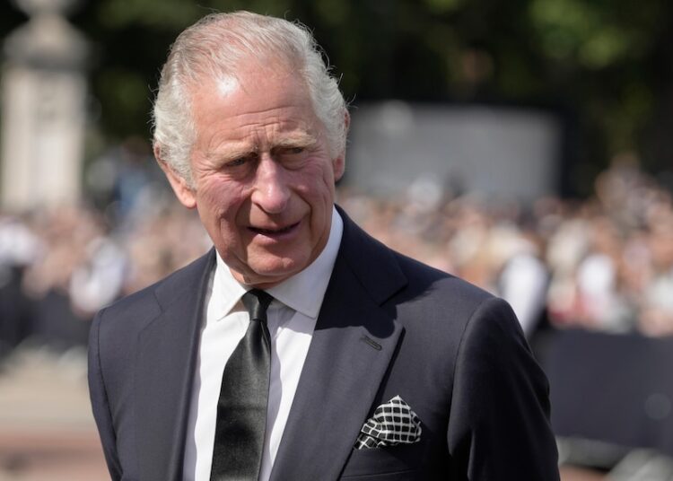 King Charles III arrives at Buckingham Palace in London