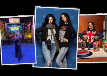 Taylor Pettit dresses as Scarlet Witch, as Jessica Jones with Jessica Jones star Krysten Ritter, and Captain Carter.
