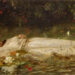 Friedrich Heyser: Ophelia, ca. 1900. A serene depiction of a figure lying in water surrounded by nature.