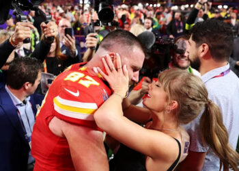Taylor Swift and Travis Kelce after Chiefs Super Bowl win