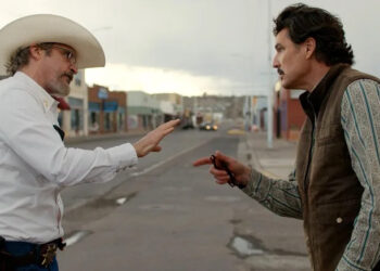 Joe Cross and Ted Garcia getting into an argument in Eddington (2025)