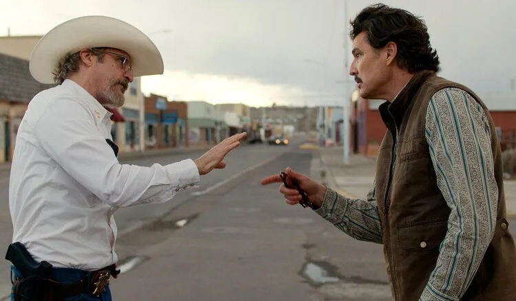Joe Cross and Ted Garcia getting into an argument in Eddington (2025)