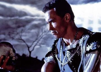 Arnold Schwarzenegger as Jack Slater playing Hamlet in Last Action Hero