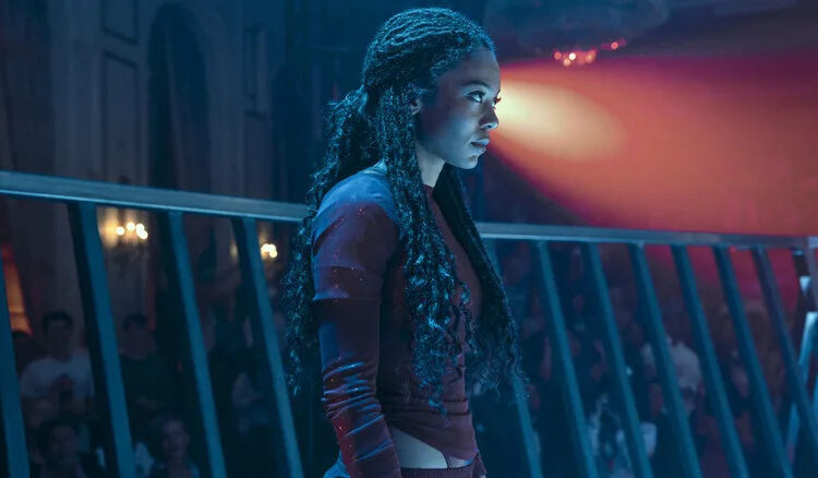 Jaz Sinclair as Marie Moreau standing in a battle arena in a sparkly costume in Gen V season 2