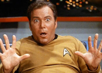 Captain Kirk surprised in his captain's chair in