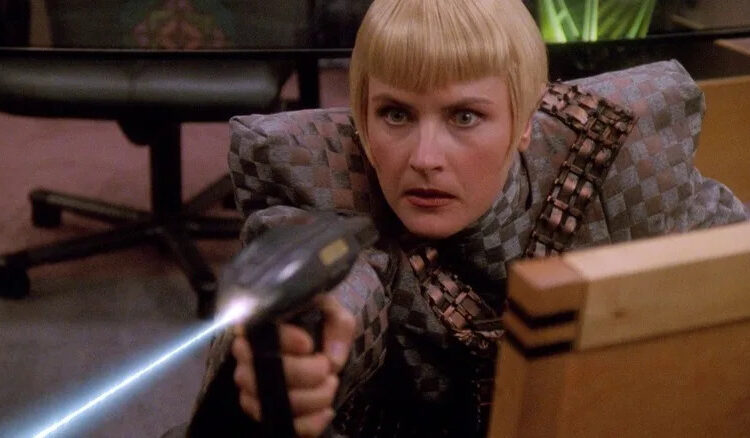 Sela firing a disruptor on Star Trek: The Next Generation