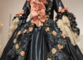 Flowers detail a dress from Dangerous Liaisons during the Art of the Character exhibit, featuring highlights from Glenn Close's costume collection on Thursday, October 9, 2025 at the Jepson Center for the Arts.