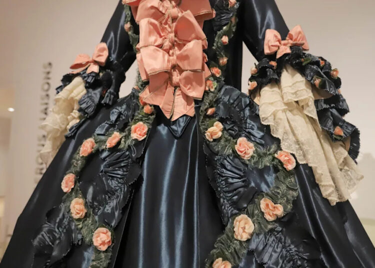 Flowers detail a dress from Dangerous Liaisons during the Art of the Character exhibit, featuring highlights from Glenn Close's costume collection on Thursday, October 9, 2025 at the Jepson Center for the Arts.