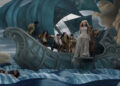 Taylor Swift singing with her backup dancers on a ship during the Fate of Ophelia music video