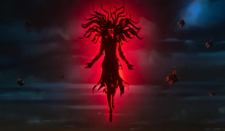Wanda hovering in the sky in Marvel Zombies
