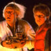Doc Brown and Marty McFly watching the DeLorean take off in Back to the Future