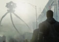 An alien tripod in the streets in War of the Worlds