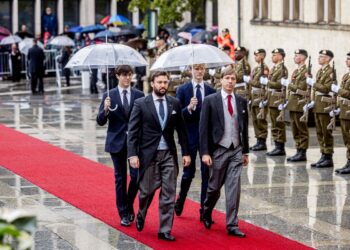 Prince Sebastien of Luxembourg, Prince Louis of Luxembourg, Prince Gabriel of Luxembourg and Prince Noah of Luxembourg attend the Te Deum mass in the Cathedral on the occasion of the abdication of Grand Duke Henri and the swearing-in ceremony of Grand Duke Guillaume