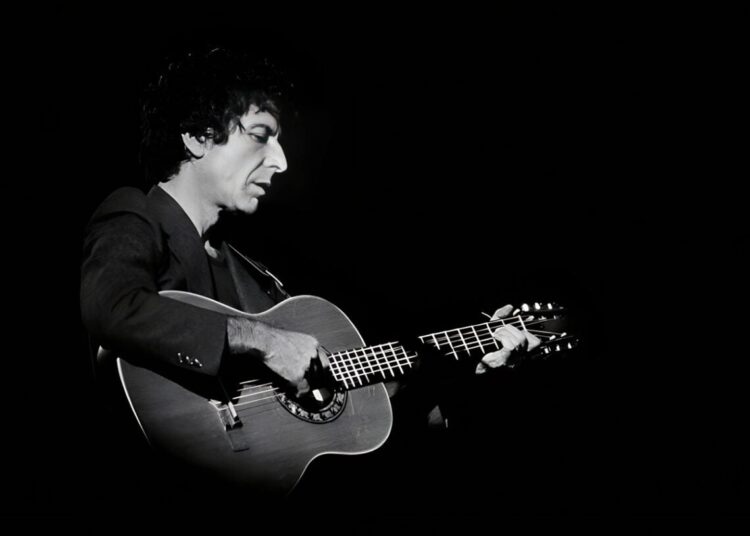 Leonard Cohen on stage in London during his 'Recent Songs' Tour, 1979