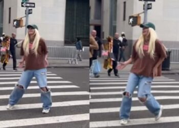A US woman danced to a Bhojpuri song at a New York crosswalk, and the clip went viral.(Instagram/logielingo)