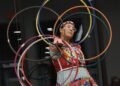 Starr Chief Eagle showcased a variety of hoop dance movements before performance Thursday, Oct. 12 at the K.O. Lee Aberdeen Public Library. Aberdeen Insider photo by Elisa Sand