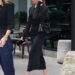 Victoria Beckham ended her colorful streak in an all-black skirt set and a rare Herm&egrave;s Kelly bag