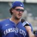 Aug 24, 2025; Detroit, Michigan, USA; Kansas City Royals first baseman Vinnie Pasquantino (9) is interviewed at the end of the game against the Detroit Tigers at Comerica Park. Mandatory Credit: Brian Bradshaw Sevald-Imagn Images
