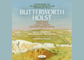 Album cover featuring a painted countryside landscape with text listing composers Butterworth and Holst, works performed by the Royal Liverpool Philharmonic Orchestra, conducted by Andrew Manze.