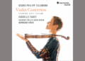 Album cover for Telemann: Violin Concertos by Isabelle Faust, featuring a profile of Faust holding a violin against a plain background.