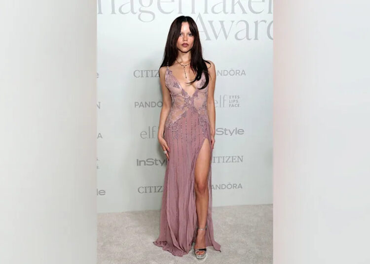 Jenna Ortega at the InStyle Imagemaker Awards in a sheer dress in October 2025.