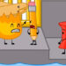 Cube, Firey, Pencil, Pin, and Rocky bickering in Battle for Dream Island