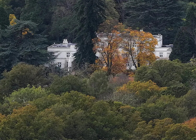 A drone view shows Royal Lodge, a large property on the estate surrounding Windsor Castle, which belongs to Britain's Prince Andrew, is seen in Windsor, Britain, October 21, 2025. REUTERS/Stringer