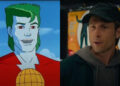 Side by side of Captain Planet in Captain Planet and the Planeteers and a nervous Glen Powell in Chad Powers.