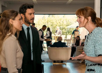 kristen bell, adam brody, and leighton meester in season 2 of nobody wants this