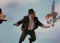 Eddie Valiant falling inbetween Mickey Mouse and Bugs Bunny in Who Framed Roger Rabbit