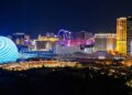 A view of Las Vegas at night.