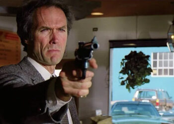 Harry aims his pistol at a criminal in "Sudden Impact" (1983)
