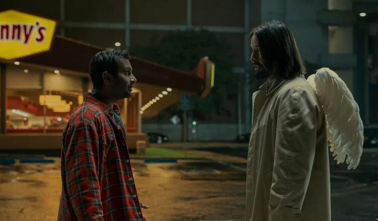Arj and Gabriel in a Denny's parking lot in Good Fortune (2025)