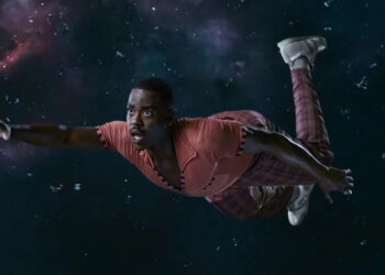 image of Ncuti gatwa as the doctor in doctor who season two trailer floating in space.